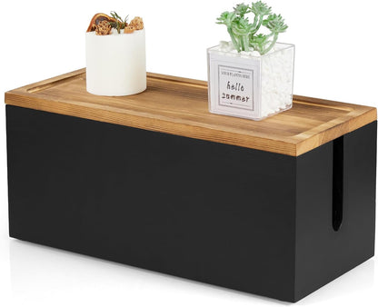 Bivvclaz Large Cable Management Box, Wooden Cord Organizer Box for Desk, Floor, Office to Hide Extension Cords Power Stripes Surge Protectors Chargers Wires, Black