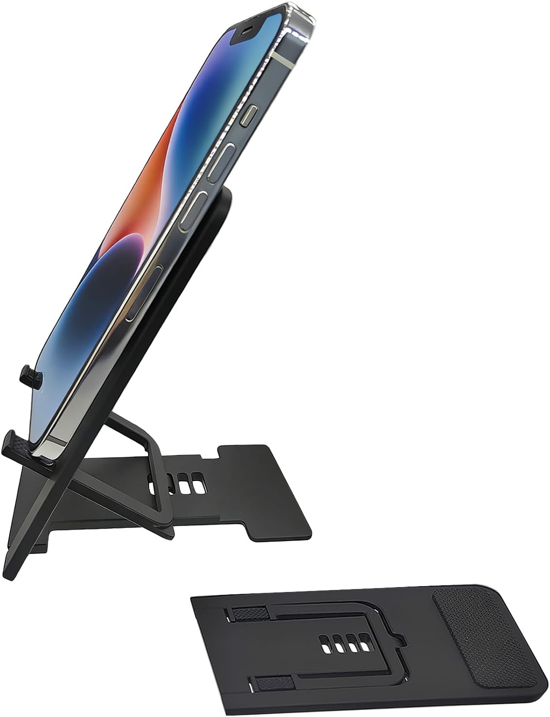 Kemoxan 2 Pack Portable Cell Phone Stand Holder for Desk, Foldable Pocket-Sized Mount, Universal Adjustable Desktop Mobile Phone Kickstand Compatible with iPhone IPads Kindle Android Black & White
