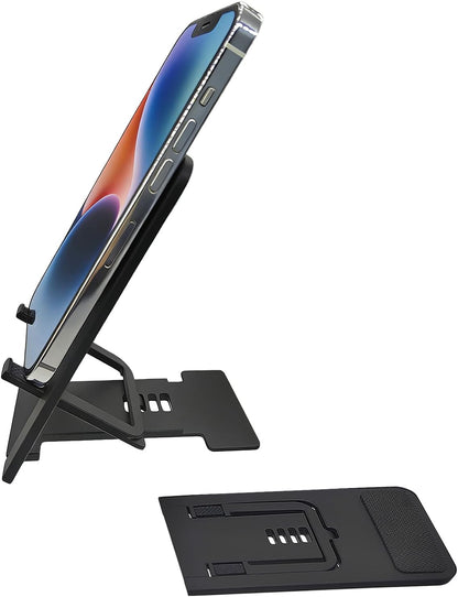 Kemoxan 2 Pack Portable Cell Phone Stand Holder for Desk, Foldable Pocket-Sized Mount, Universal Adjustable Desktop Mobile Phone Kickstand Compatible with iPhone IPads Kindle Android Black & White