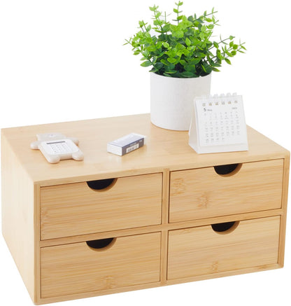 Charmewooden Bamboo Desk Organizer With Drawers Countertop Drawers Counter Storage Box Corner Desk Organizer for Home Office No Assembly Required (2 Drawers)