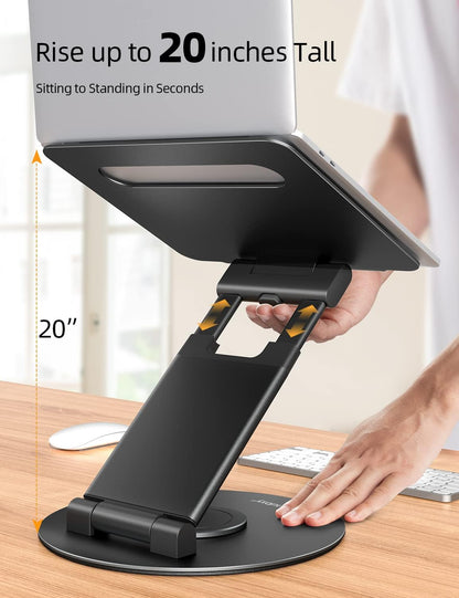 Nulaxy Telescopic 360 Rotating Laptop Stand for Desk Adjustable Height Swivel Pull Out Design Ergonomic Laptop Riser Standing Desk Converter Fits All 10-17" Laptops Computer MacBook, Gray