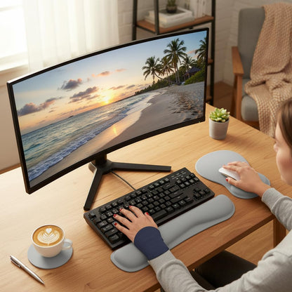 RICHEN Wrist Rest Support for Mouse Pad&Keyboard Set with Coaster,Concave Curved Memory Foam, Non-Slip Base Pain Relief Comfortable Easy Typing Pad for Home/Office (Lavender Purple)