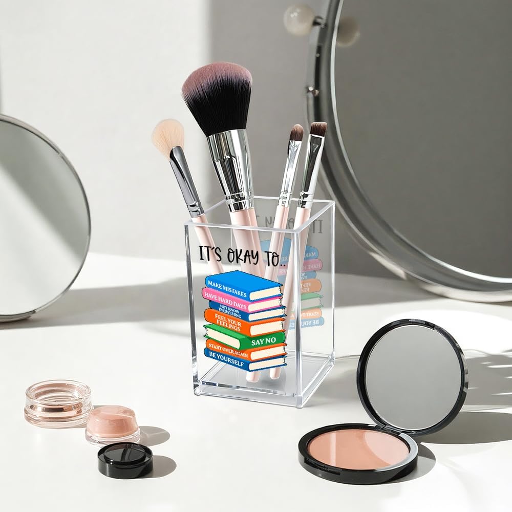 Just Breathe Acrylic Cosmetic Pencil Pen Holder Cup, Hope Inspirational Makeup Brush Organizer Holder, Women Faith Gifts, Encouragement Gifts for Women Mom Daughter Sister Friend Yoga Teacher