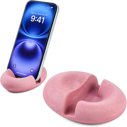 Artificial Stone Cell Phone Stand for Desk Handcraft Pebble Shape Minimalist Decor for Desk Kitchen Counter Office Easy of Use Sturdy and Stable(Beige Yellow)