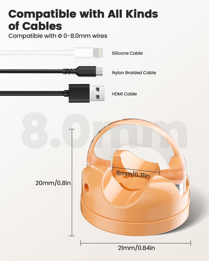 8-Pack Magnetic Cable Clips Cord Organizer, 360° Swivel Cable Holder with 8mm Slot for Phone Charging Cord, HDMI, USB, Strong Adhesive for Desk, Nightstand, Wall, No-Residue Removal