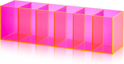 Jetec Acrylic Pen Holder 6 Compartments Makeup Brush Stationery Organizer Pencil Holder for Desk Accessories, Cosmetic Brushes, Dorm, Home, Bathroom, Kitchen, Office Supplies(Neon Pink)