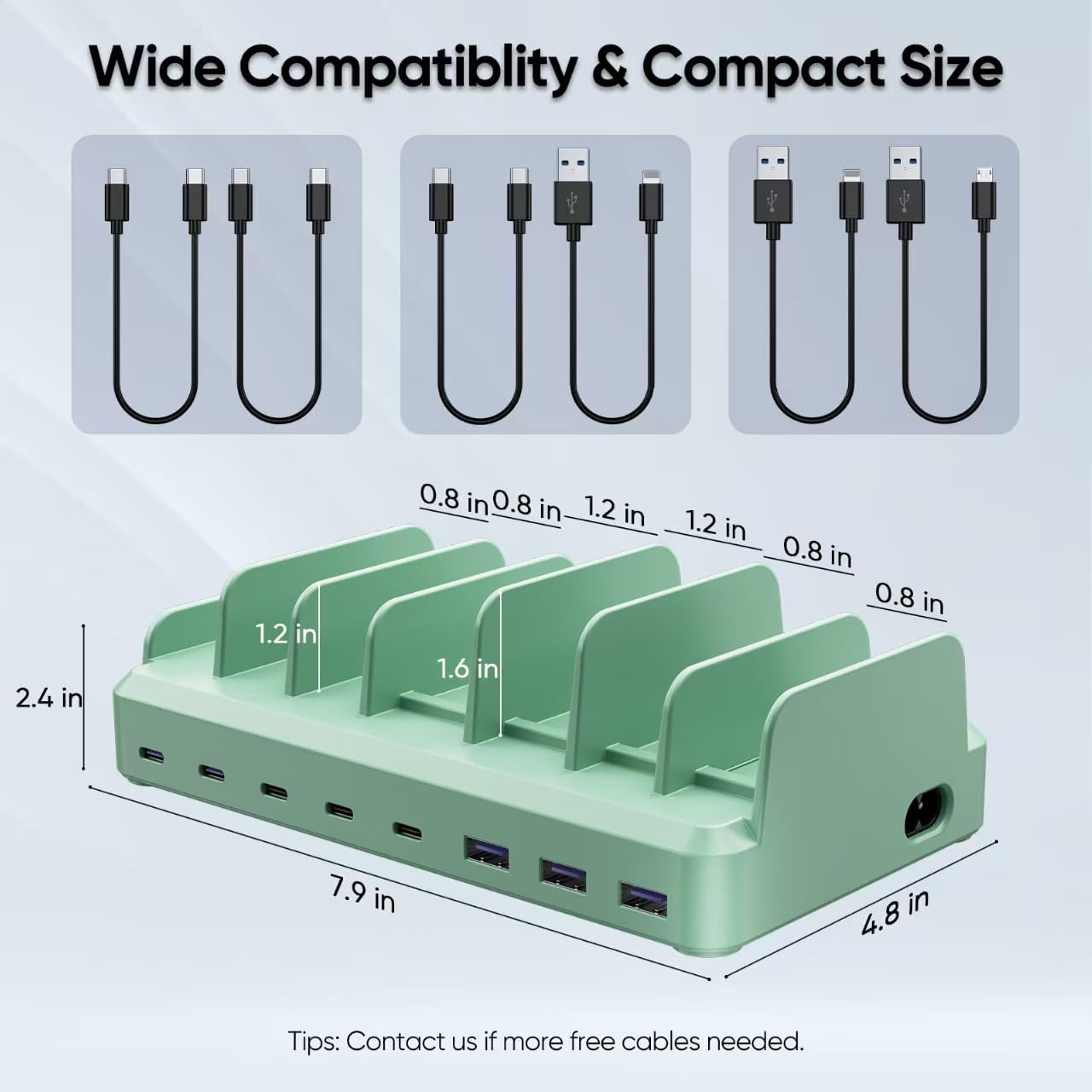 300W Charging Station for Multiple Devices, 8 Port Multi USB C Fast Charger Station Dock for MacBook iPhone 17/16/15/14/13/12 Samsung Pixel Series iPad, Black (6 Mixed Short Cables Included)