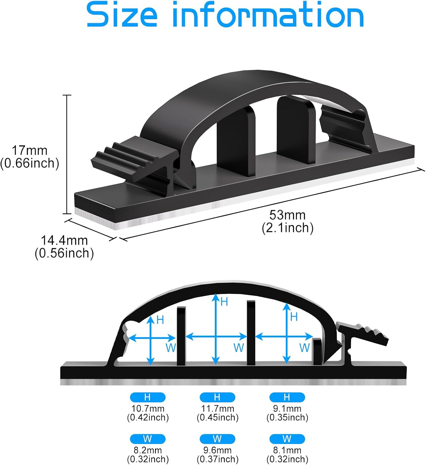 XHF 100pcs Adhesive Cable Wire Clips Black, Outdoor Cable Management Wire Organizer Cord Holder for Under Desk, Car, Wall, TV PC Ethernet Cable