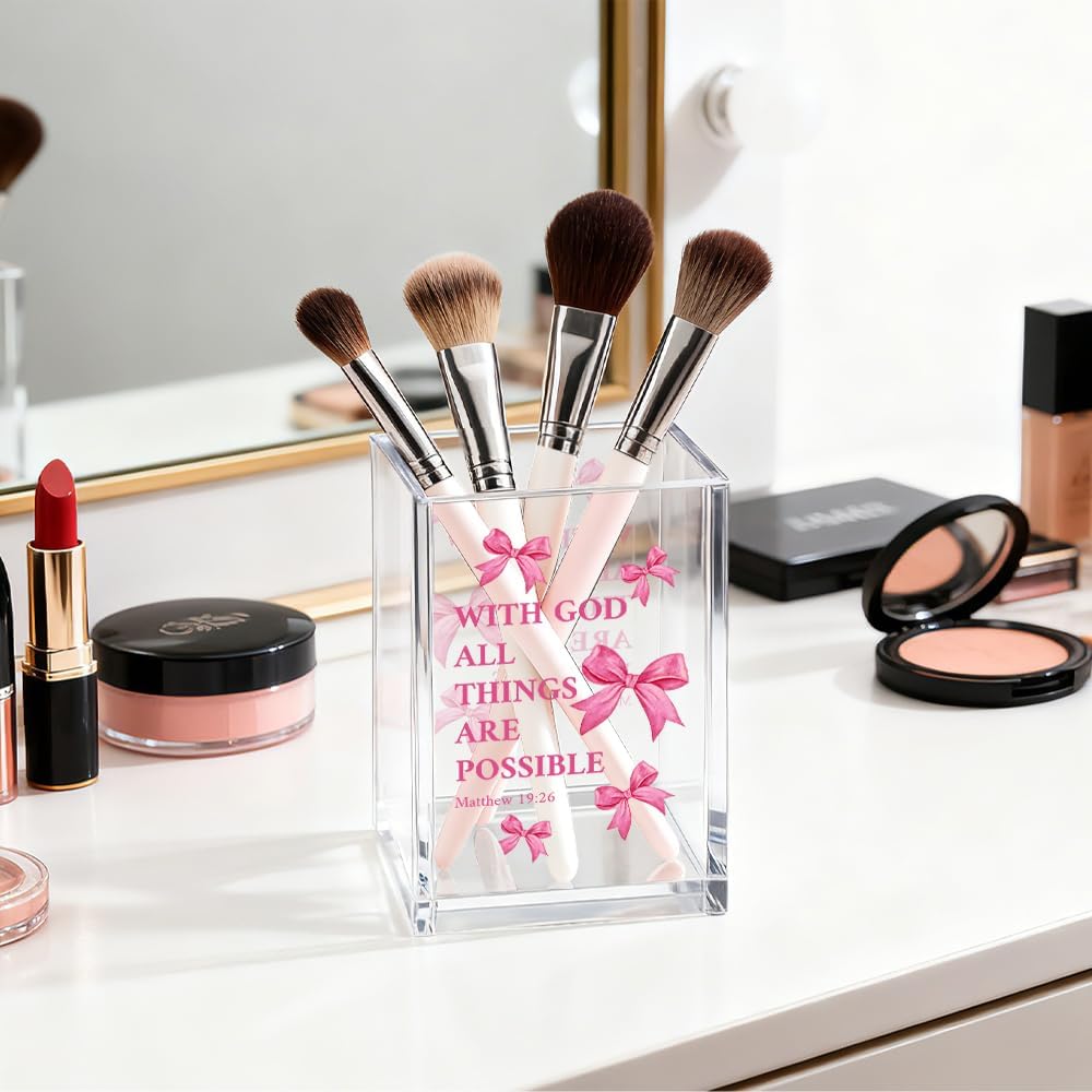 Just Breathe Acrylic Cosmetic Organizer Pen Holder, Anxiety Relaxing Acrylic Desk Holder Cup for Pen Pencil, Dandelion Desk Organizer, Mental Health Office Gifts for Coworker Leader Friend