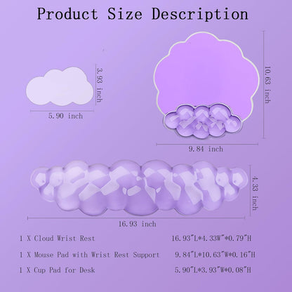 Cloud Wrist Rest Keyboard Pink Mouse Pad Set with Wrist Rest Ergonomic Wrist Pad Memory Foam Non-Slip Base Cute Gradient Wrist Support for Computer Laptop Gaming Home Office Relief Typing Pain