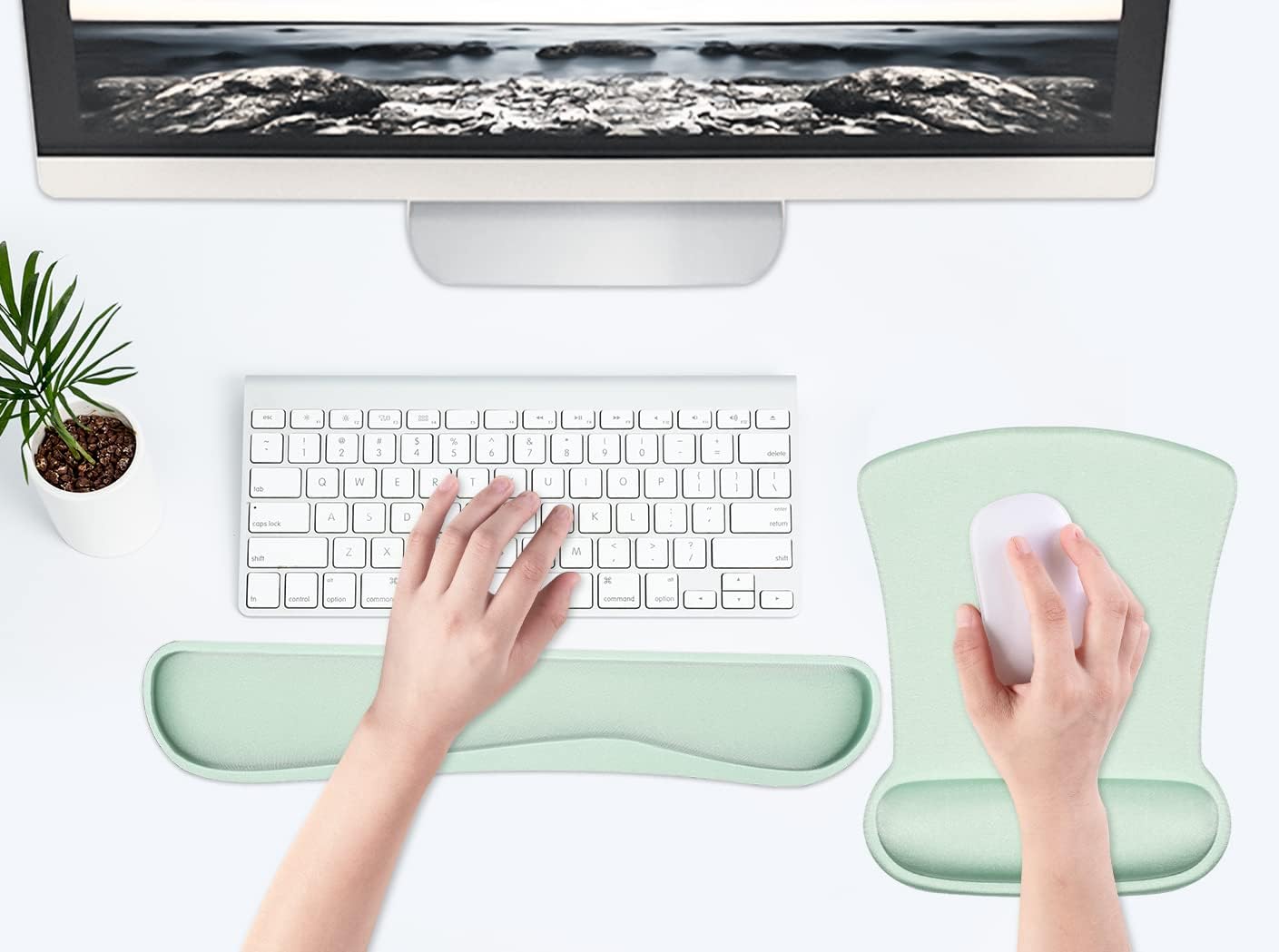 Ergonomic Wrist Rest Support for Mouse Pad and Keyboard Set, Comfortable Memory Foam Keyboard Pad and Soft Gel Mouse Pad, Easy Typing and Pain Relief for Gaming, Office, Laptop, Apricot