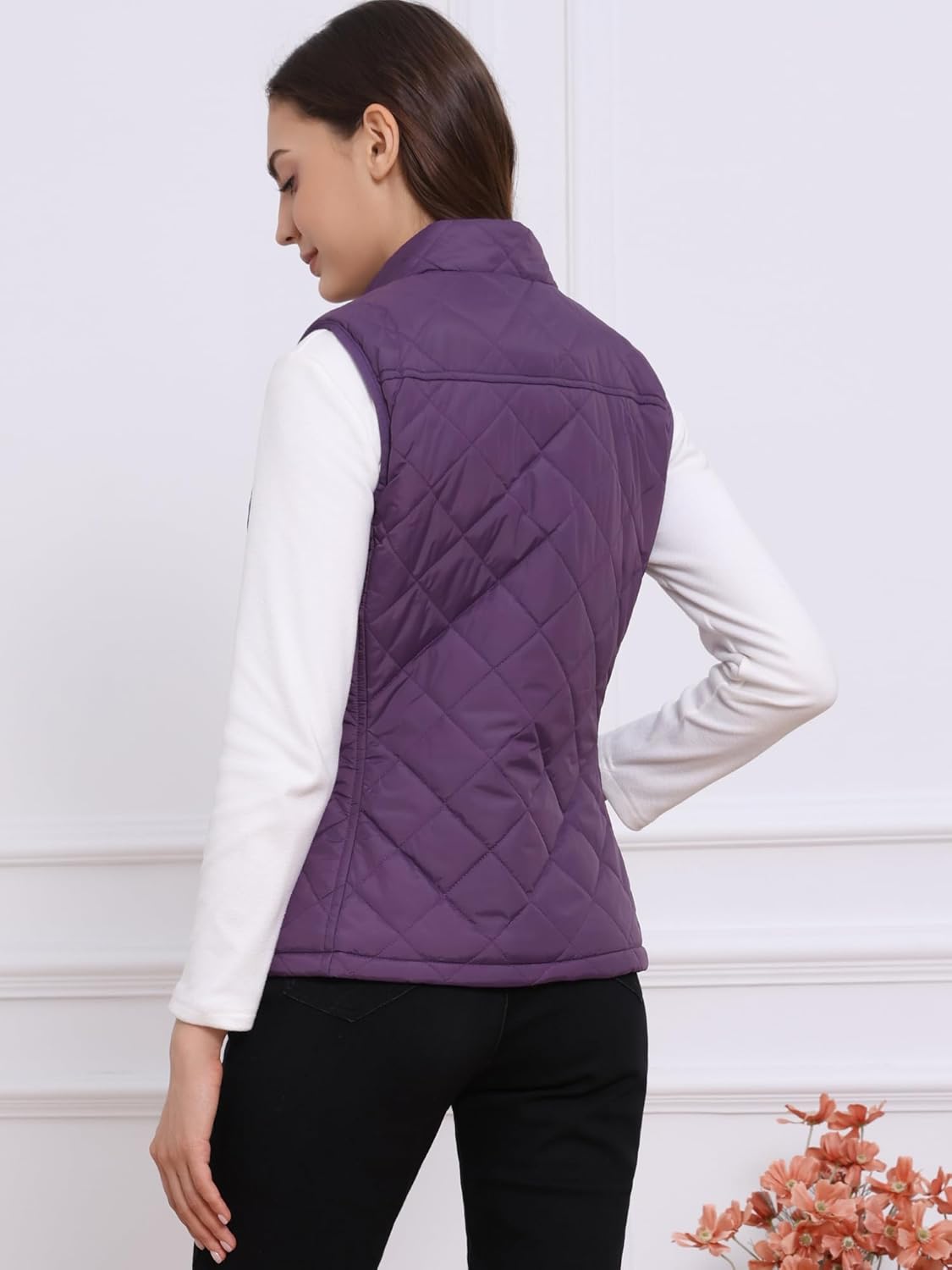 Allegra K Women's Puffer Vest Stand Collar Lightweight Gilet Quilted Zip Vest