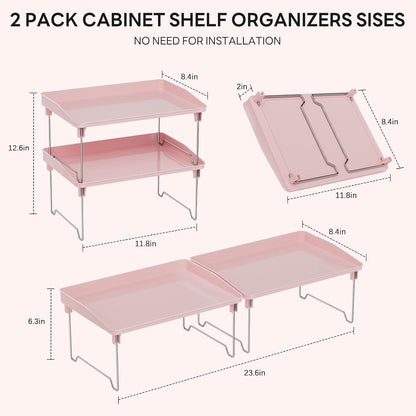 STARLATTA 2 Pcs Cabinet Organizer Shelf, Stackable Kitchen Counter Shelves, Spice Rack,Countertop Organizers, Clear Plastic Storage Shelves Rack for Makeup,Bathroom,Cupboard,Desk,Pantry Organization