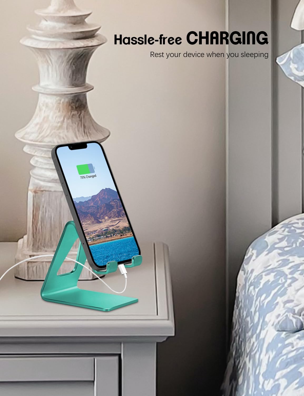 Aoviho Desk Cell Phone Stand Phone Holder, Aluminum Phone Cradle Dock for iPhone17 16 15 14 13 12 pro Mini 11 X Xs max 8 7 6 6s Plus SE Samsung All Smart Phones, Rose Gold