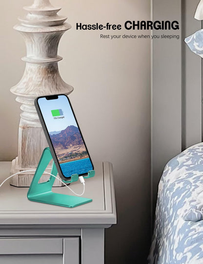 Aoviho Desk Cell Phone Stand Phone Holder, Aluminum Phone Cradle Dock for iPhone17 16 15 14 13 12 pro Mini 11 X Xs max 8 7 6 6s Plus SE Samsung All Smart Phones, Rose Gold