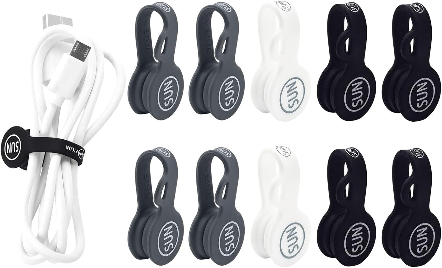 SUNFICON 10 Pack Earbuds Cords Organizers Magnetic Cable Clips Organizers Bookmark Clips Whiteboard Noticeboard Fridge Magnets USB Cable Manager Keeper for Home Kitchen Office School,Gray White Black