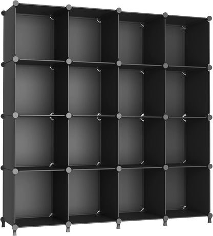 AWTATOS Cube Storage Organizer, 16 Cube Closet Organizer, Stackable Storage Cube Shelves, DIY Portable Closet Clothes Organizer Shelving for Bedroom, Closet, Wardrobe, Bathroom, White