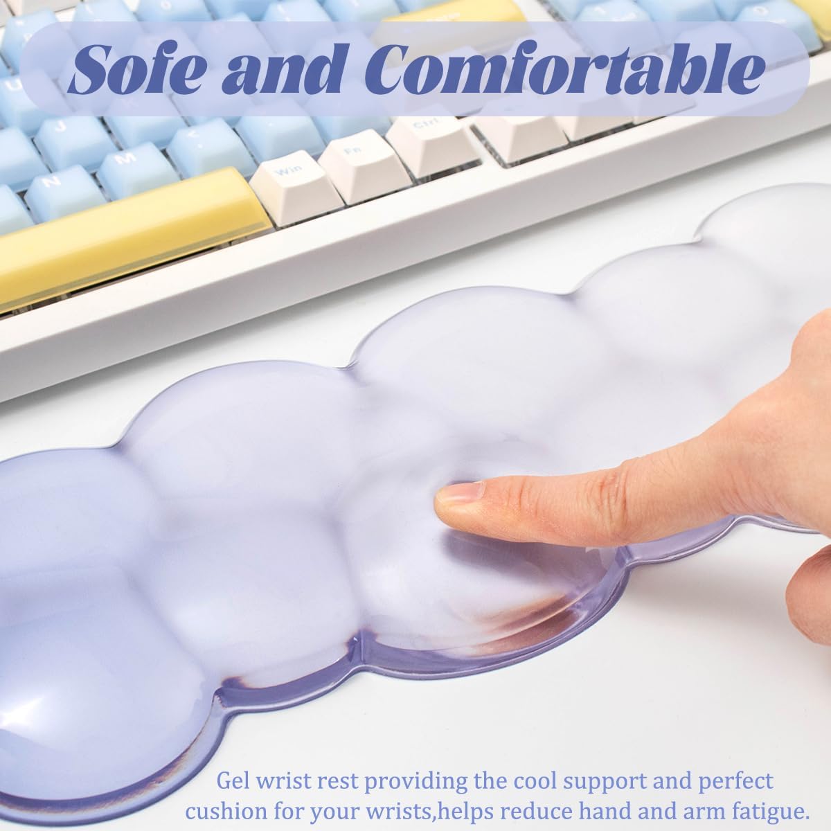 Gel Keyboard Wrist Rest Cloud Set, Clear Ergonomic Wrist Support and Arm Support Keyboard Rest for Typing Pain Relief, with Non-Slip Soft Washable Wrist Rest(Pink Blue)