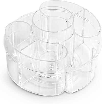 Masirs Small 360 Rotating Makeup Organizer - Mini Yet Spacious Cosmetic Storage Solution with Multiple Compartments - The Perfect Spinning Make-Up Caddy for Vanity or Bathroom Counter (Round - Clear)