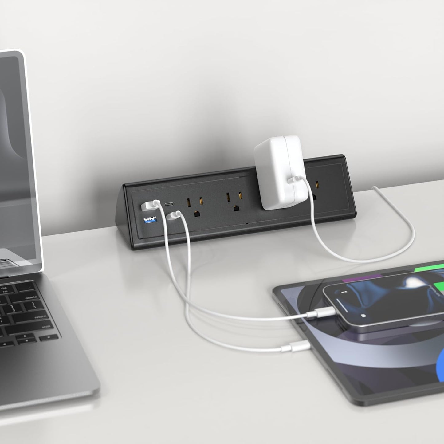 Jgstkcity Desk Clamp Power Strip,20W Fast Charging Station,Surge Protector Nightstand Edge Mount,1875W Extension Cord with Multiple Outlets,2 USB-C,2 USB-A,for Home Office (Black, 6 FT)