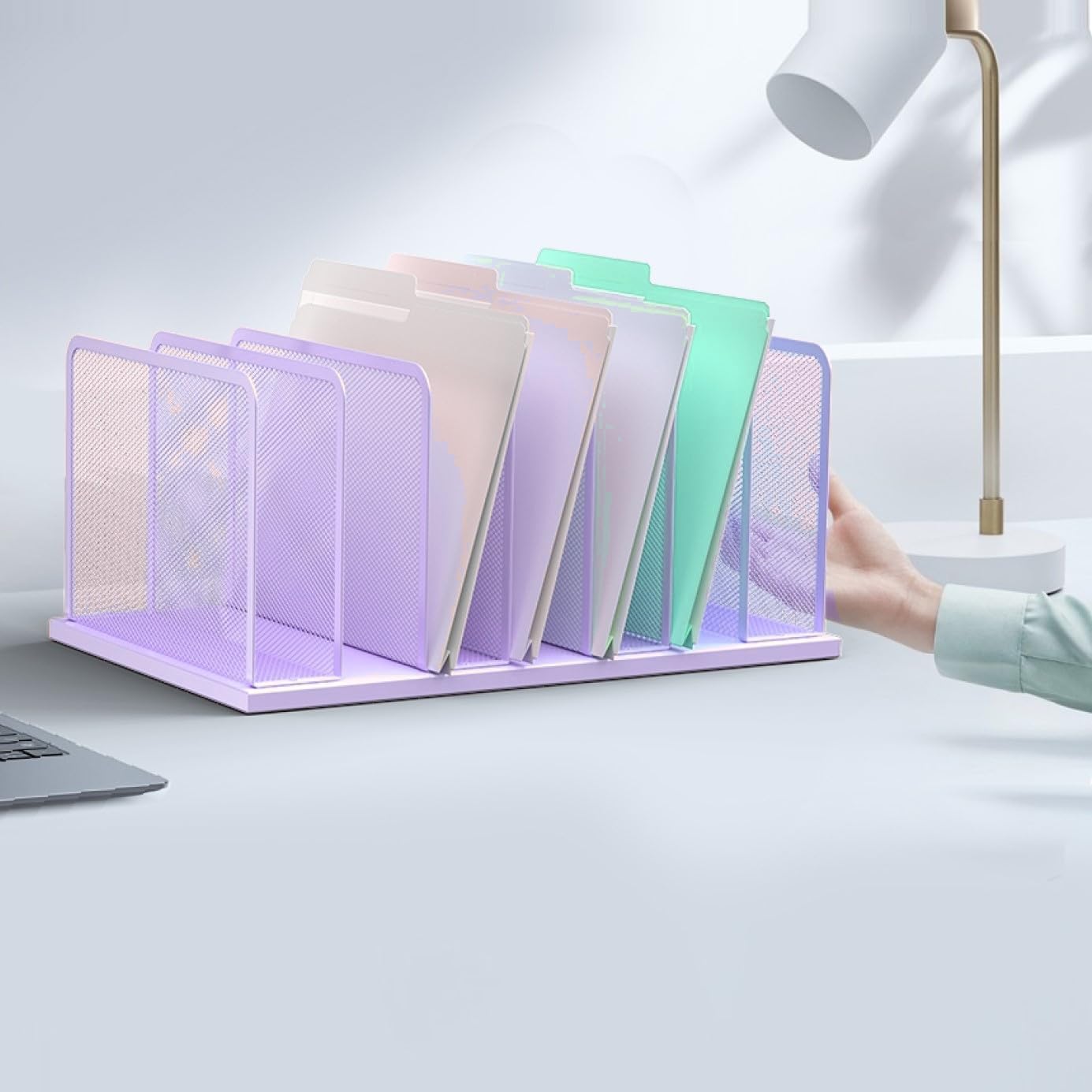 Kuntine.B Desk File Organizer 5 Sections Upright Mesh Desktop Organizer File Sorter Office Organization File Holder for Home, Office & Classroom