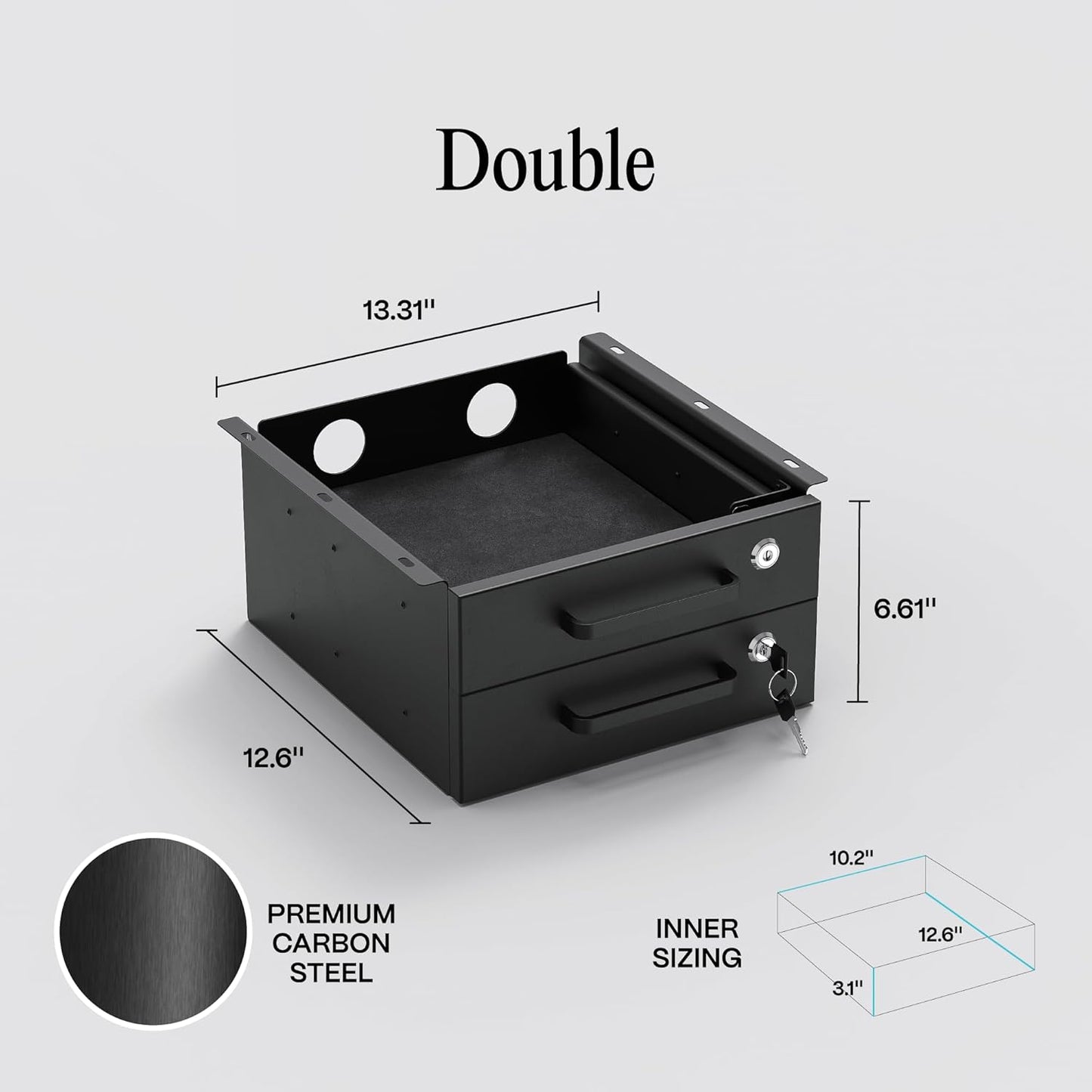 Under Desk Drawer Slide-Out – Lockable Metal Storage Drawers with Cable Management for Office & Home (Double, Bracketed)
