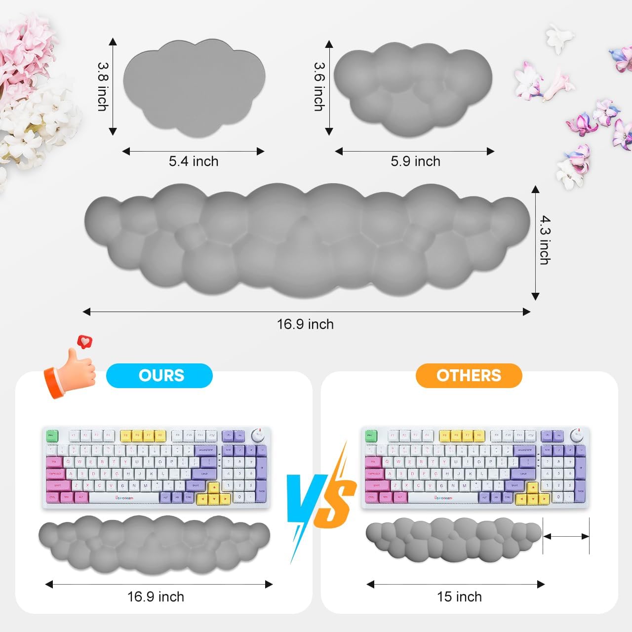 JIKIOU Upgrade Leather Cloud Keyboard Wrist Rest, Cloud Wrist Rest with Non-Slip PU Base, Comfortable Memory Foam Wrist Rest for Computer Laptop Mac Gaming Office and Pain Relief Christmas Wish Gift