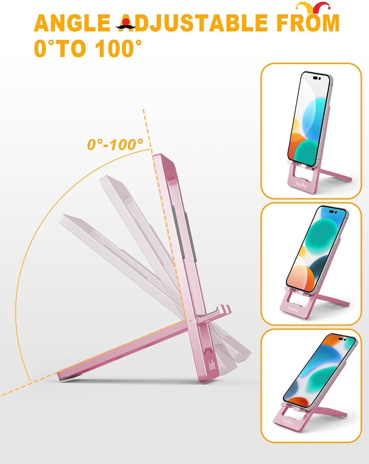 Aoviho Phone Stand for Desk, Ultra-Thin Foldable Aluminum Phone Holder, Portable Travel & Office Cell Phone Stand Compatible with iPhone 17 16 15 14 13 12 Pro Max, Fits 3.7"-7" Devices, Black
