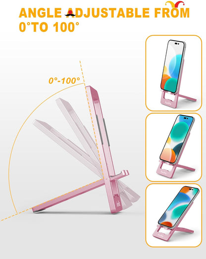 Aoviho Phone Stand for Desk, Ultra-Thin Foldable Aluminum Phone Holder, Portable Travel & Office Cell Phone Stand Compatible with iPhone 17 16 15 14 13 12 Pro Max, Fits 3.7"-7" Devices, Black