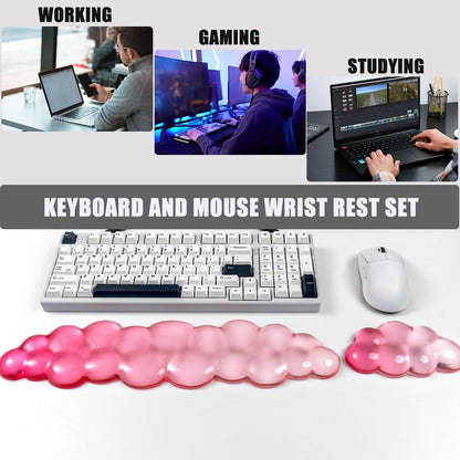 Gel Keyboard and Mouse Wrist Rest Set – Clear Cloud Wrist Rest for Computer Keyboard 60%/68%/75%, Comfort & Support for Typing and Gaming(Purple Green)