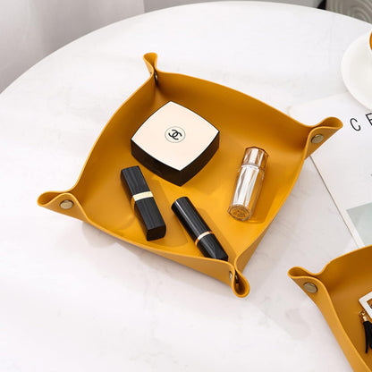 Leather Valet Tray, Small Catchall Tray, Desktop Storage Organizer, EDC Dump Tray for Key, Phone, Jewelry, Wallet, Coin, Watch (Khaki-S)