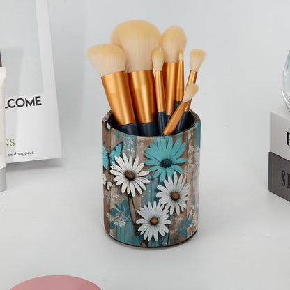 Leather Pen Holder for Desk, Love Cherry Pencil Organizer Pencil Cup Desk Decor Makeup Brush Holder Multifunctional Office Supplies for Home,Office, School