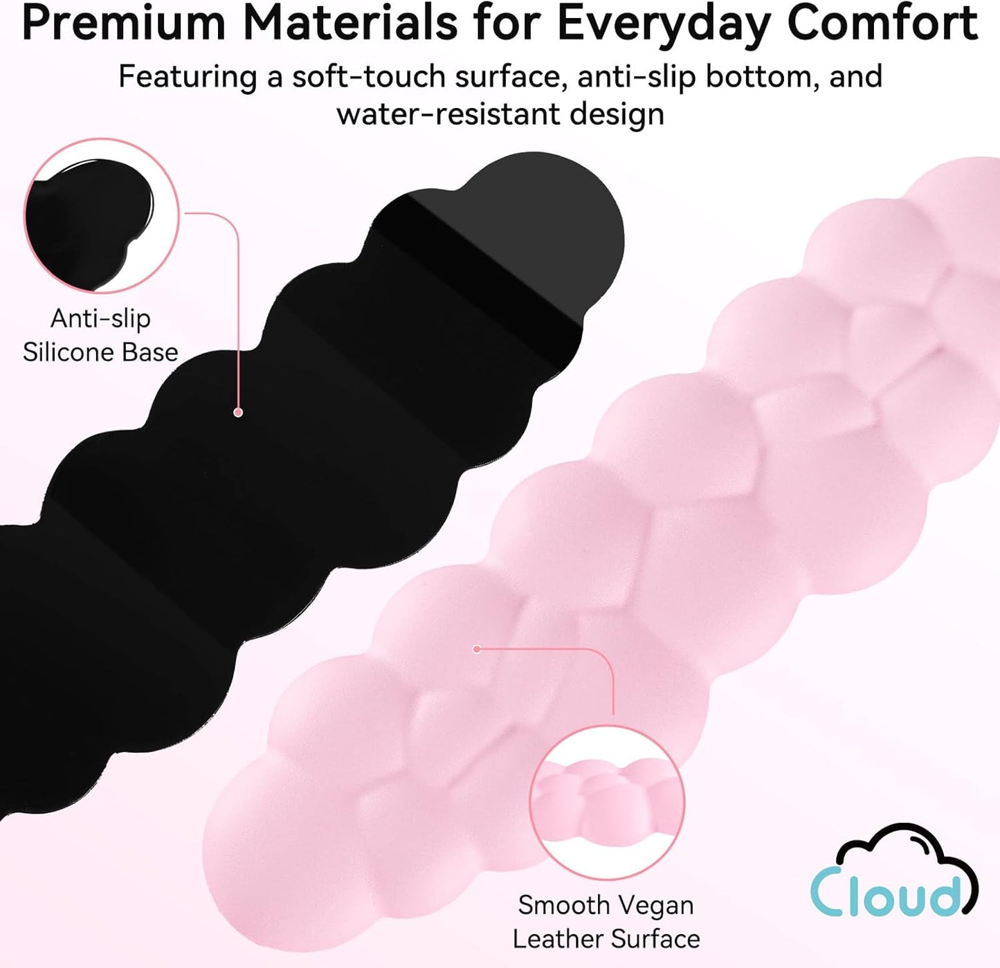 Sushret Cloud Wrist Rest for Computer Keyboard, 4-in-1 Memory Foam Leather Cloud Keyboard Wrist Rest and Mouse Pad Set with Ergonomic Support for Arm and Palm Cushion, Gaming/Work Setup, Rainbow
