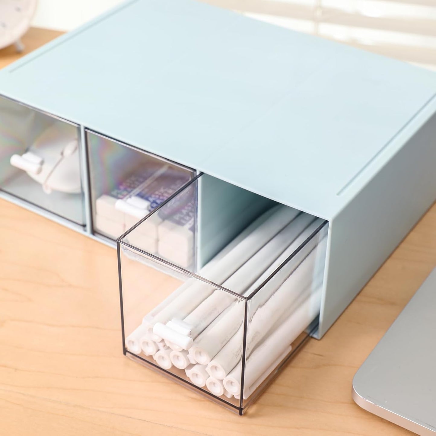 MILULUGO Plastic 3 Drawer Organizer for Cosmetic Storage, Desk Organizer, Makeup Organizer for nail polish, Lipstick, Brushes, Jewelry, Skincare, Bathroom Organization Boxes - White