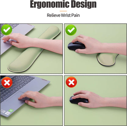 Bloss Leather Desk Pad and Keyboard Wrist Rest, Large Mouse Pad + Keyboard Pad+Mouse Wrist Support, Non-Slip Desk Mat Protector for Office, Home(31.5×15.7 Inches,Beige)
