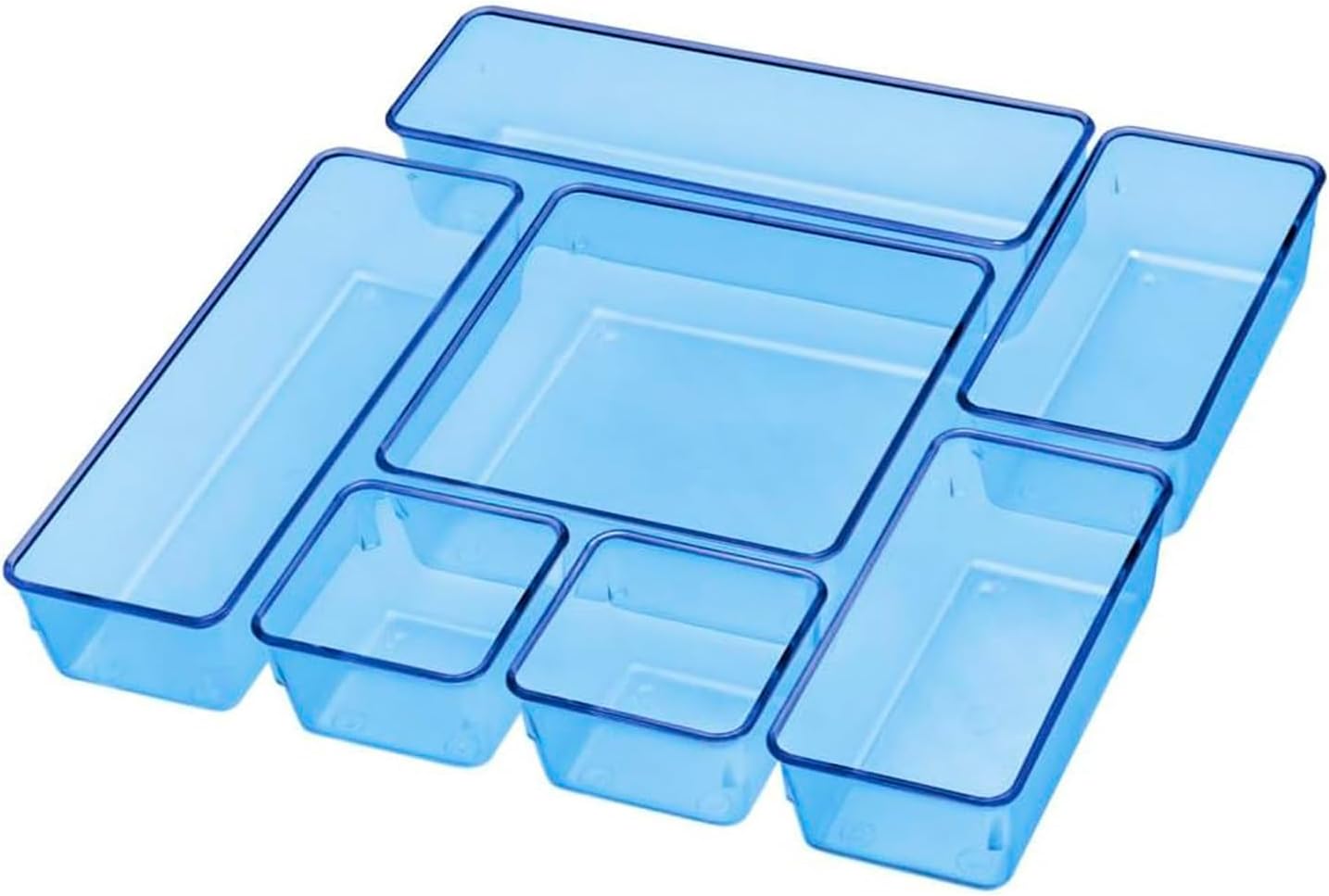 Acrimet Drawer Organizer Modular, Box Tray Storage Bins for Office, Home, Makeup, Kitchen, Junk Drawer (7 Units - 4 Sizes) (Clear Purple Plastic)
