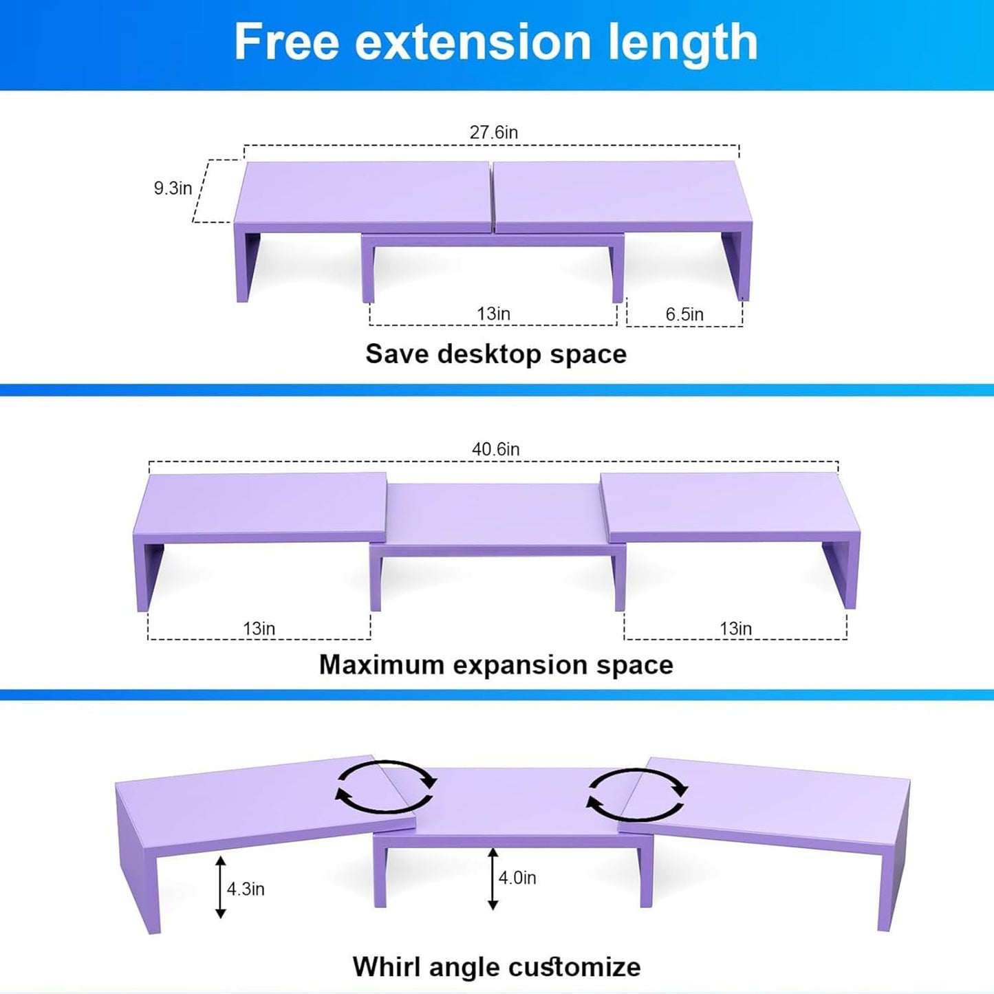 Desk Organizers and Accessories, Dual Monitor Stand Riser, Monitor Desk Shelf for Desktop Organization (Black)
