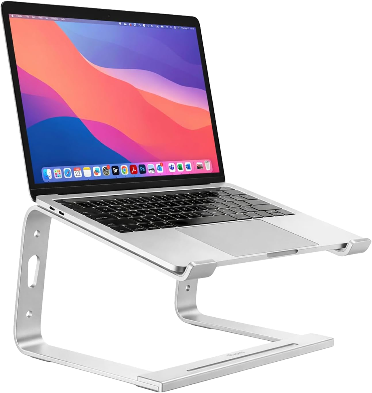 Staples TECH Adjustable Aluminum Laptop Stand – Fits 11"–17" Laptops, Ergonomic Eye‑Level Riser with Ventilated Cooling & Anti‑Slip Base, Silver