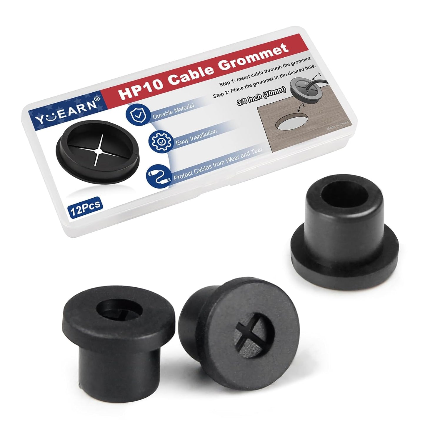 1 Inch Cable Grommet (25mm) – 12 Pcs Flexible Rubber Wire Hole Covers for Server Racks, Network Boxes, Thick Cable Management (Black)