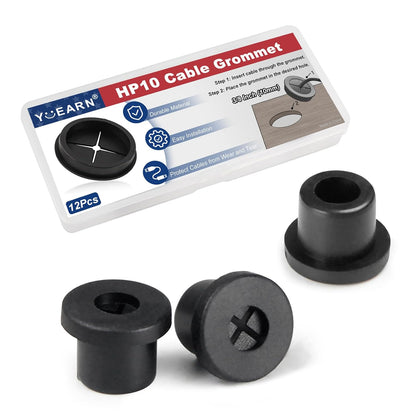 1 Inch Cable Grommet (25mm) – 12 Pcs Flexible Rubber Wire Hole Covers for Server Racks, Network Boxes, Thick Cable Management (Black)