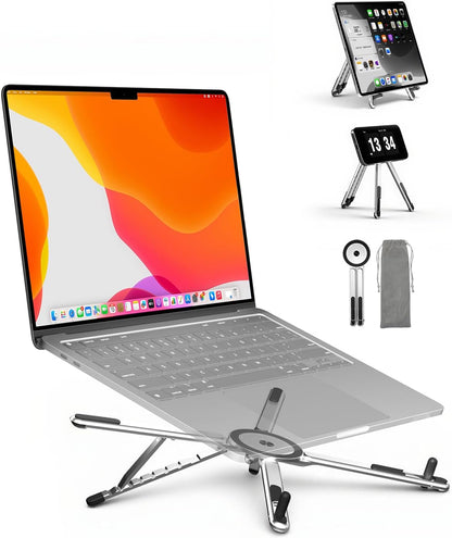 SupeDesk Adjustable Laptop Stand, 3-in-1 Magnetic Foldable Stand for Laptop, Tablet & Phone, Portable Aluminum Laptop Riser with Multi-Angle Support for Desk, Home & Travel, Black