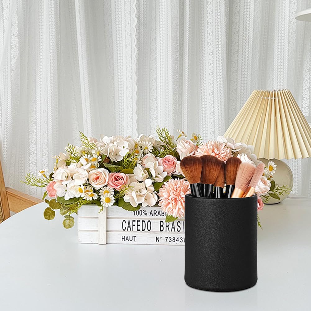 Pen Holder for Desk Pencil Organizer Cute Cup Holders Aesthetic (Black, 3.94" x3.15" x3.15")