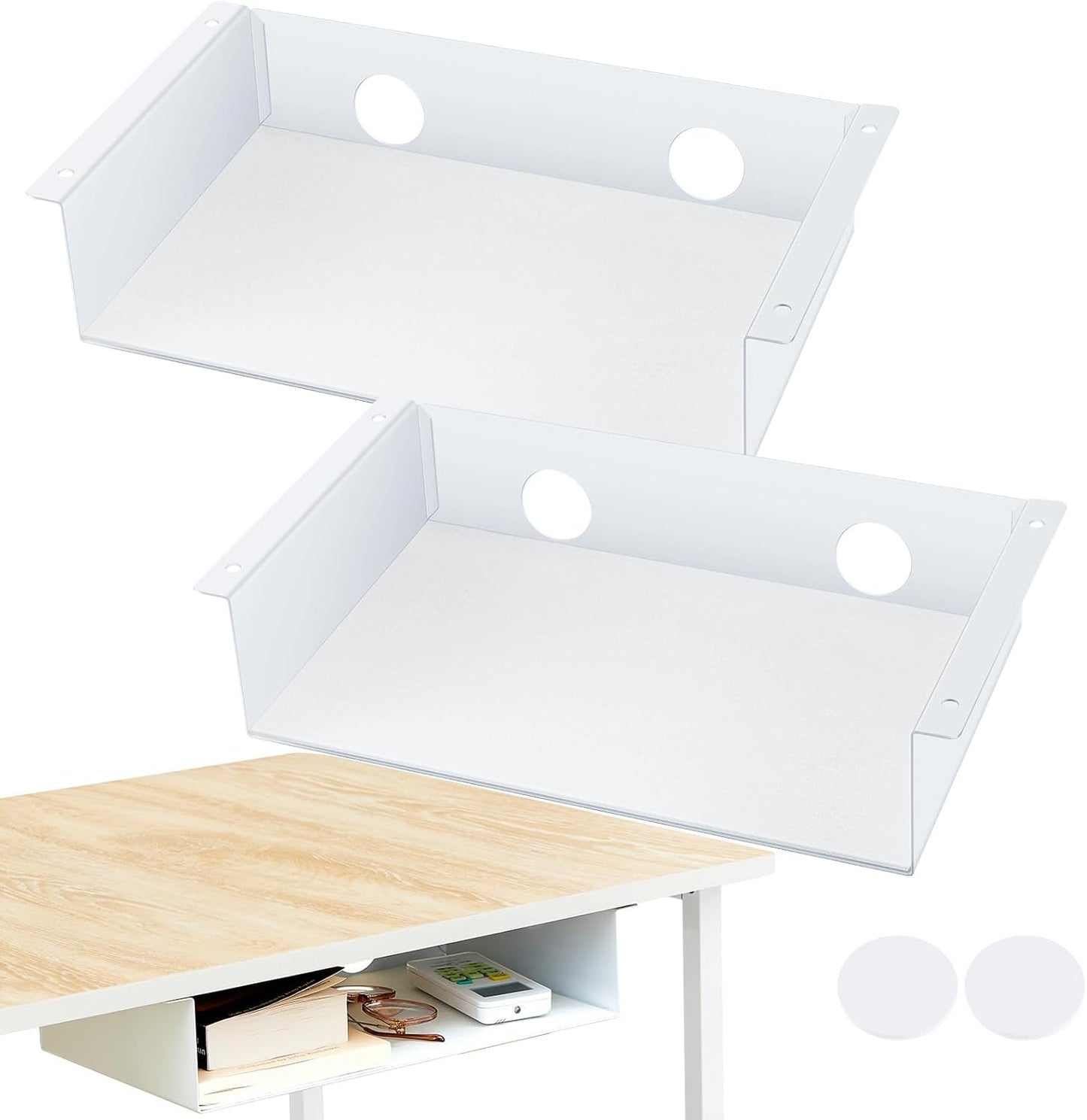 Yaocom 2 Pack Under Desk Hanging Shelf, Carbon Steel Storage Tray with Mute Felt Sheets, Mount Shelves Organizer for Office Home Workstation Gaming Desk Stand up(13x8x2.8 in/Storage Shelf,Black)