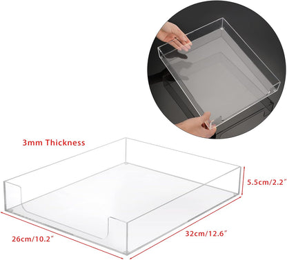 BTSKY 1 Pack Multipurpose A4 File Tray Clear Acrylic Desk Tray Organizer Elegant Letter Size Desk Documents Trays Magazine Files Storage Basket Organizer Bin for Office Cosmetics Bathroom