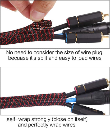 Alex Tech 10ft - 1/2 inch Cord Protector Wire Loom Tubing Cable Sleeve Split Sleeving For USB Cable Power Cord Audio Video Cable – Protect Cat From Chewing - Black