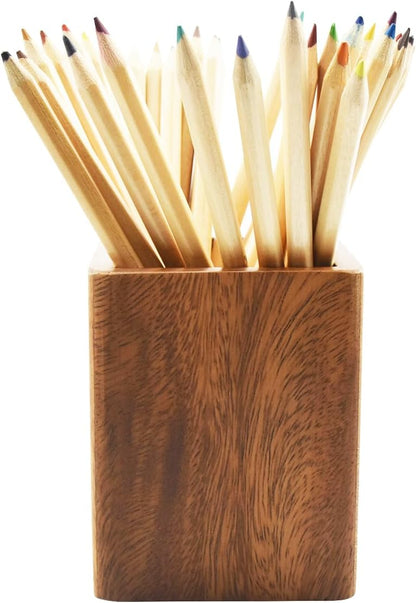 Walnut Wooden Pencil Holder Cup for Desk Natural Wood Pen Holder Stand for Office Home (Square)
