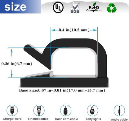 Cable Clips，50PCS Electrical Cord Management Adhesive Cable Wire Clip Wire Clips wall，Used for Cars, Offices, and Homes Cable Clips Cord Organizer（Black）