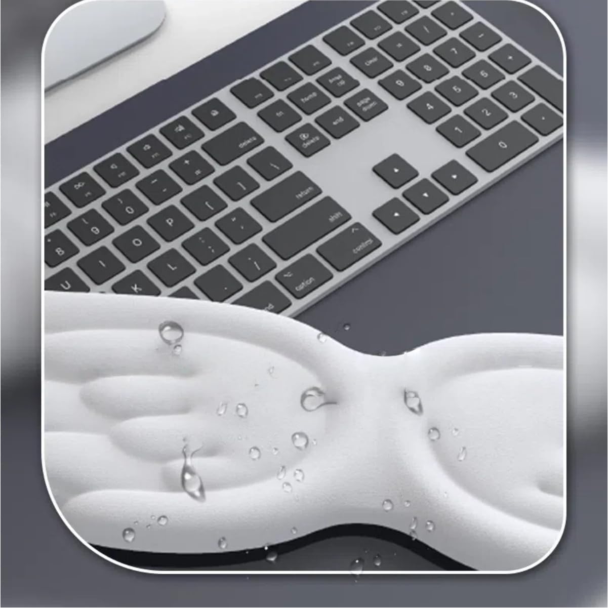 Angel Wing Wrist Rest Ergonomic Memory Foam Wrist Rest for Computer Keyboard Mouse Set with Cup Mat, Cute Gaming Keyboard Cushion Hand Support PU Leather Surface Anti-Slip Waterproof（White）
