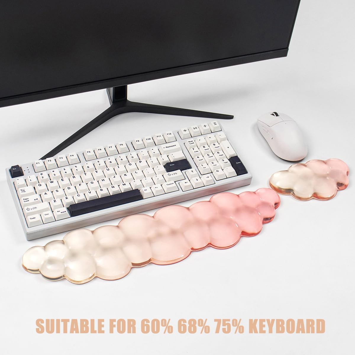 Gel Keyboard and Mouse Wrist Rest Set – Clear Cloud Wrist Rest for Computer Keyboard 60%/68%/75%, Comfort & Support for Typing and Gaming(Purple Green)