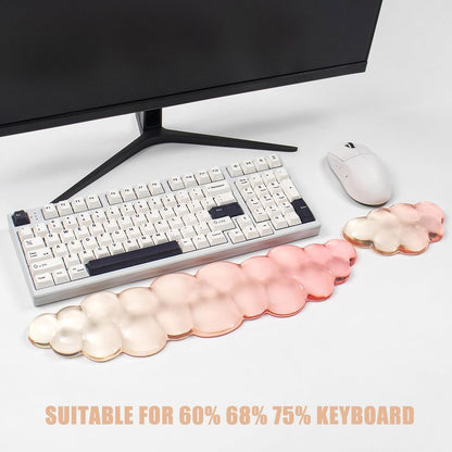 Gel Keyboard and Mouse Wrist Rest Set – Clear Cloud Wrist Rest for Computer Keyboard 60%/68%/75%, Comfort & Support for Typing and Gaming(Purple Green)
